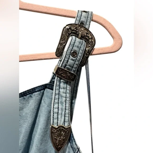 Free People Stars Align Midi Dress, Denim, Fit & Flare Dress, Blue, Size 4 - Picture 7 of 12